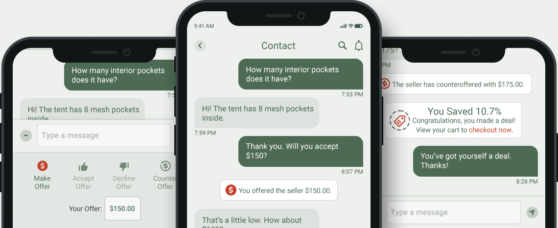 image with three views of GearSwap's messaging screens